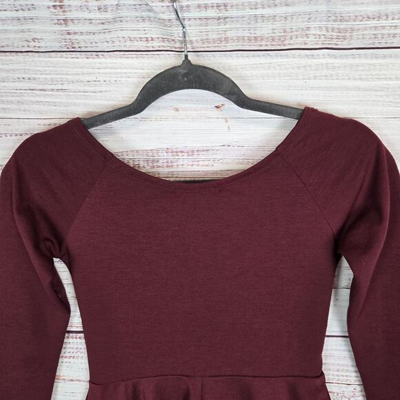 Freebird Stretch Fit & Flare Skater Dress Size S Burgandy Pleated Whimsy Fairy - Picture 5 of 14